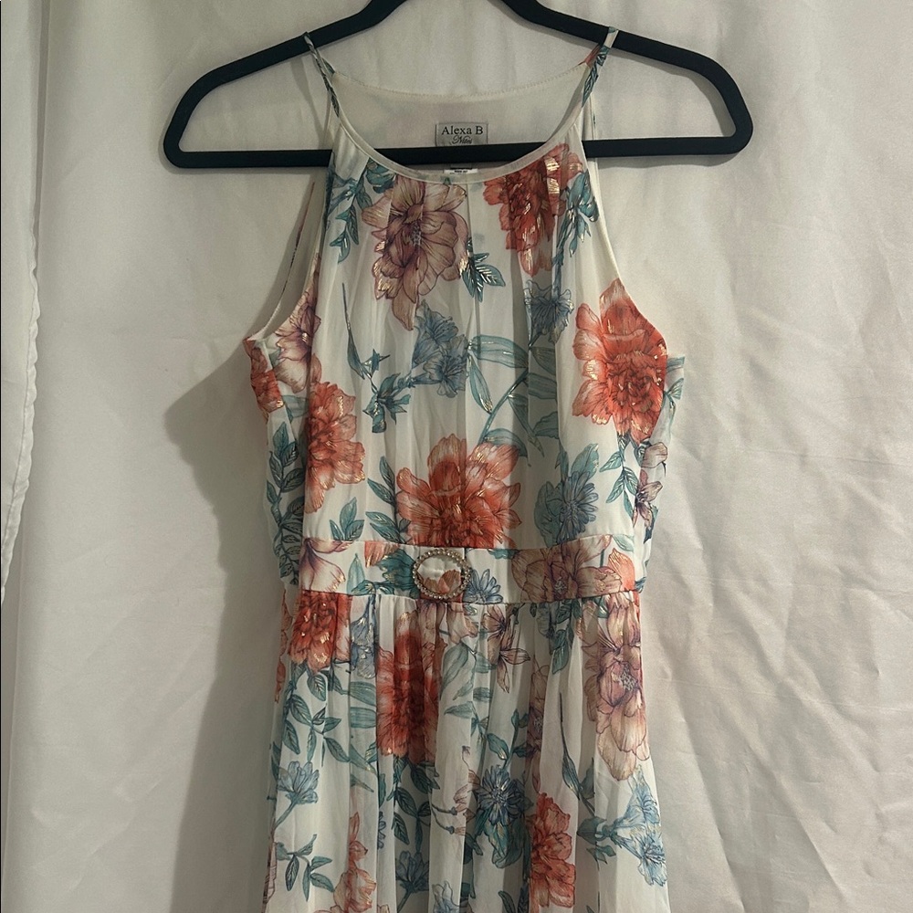 Alexa B Floral Maxi Dress in Orange and sea foam halter size 4